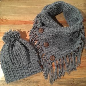 Handmade Gray Crocheted Hat & Scarf Set